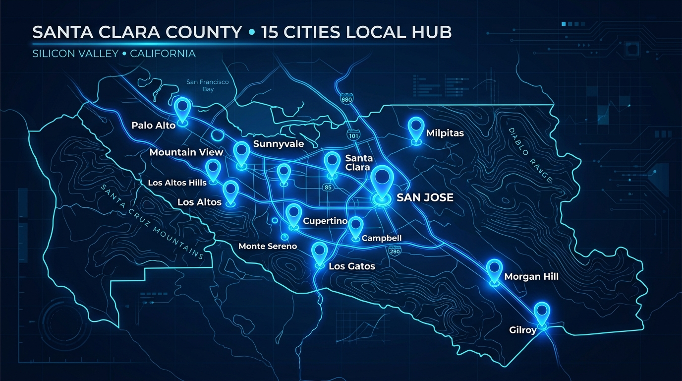 Illustrated Santa Clara County 15 Cities Map - Click to View Local Hub